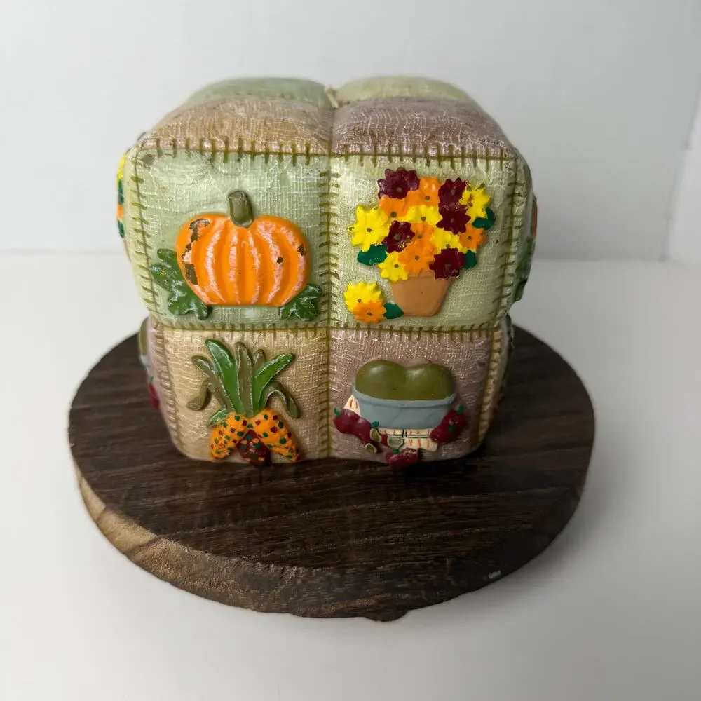 Large‎ Fall Harvest Patchwork Candle Pumpkin Floral Country Decor 4.5